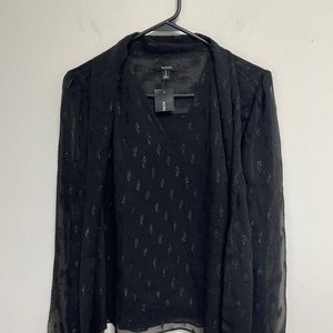 Alfani Romantic Holiday Deep Black sheer sleeve blouse size S